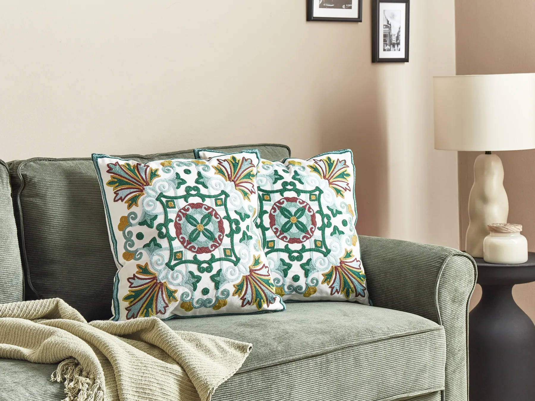 Set med 2 prydnadskuddar ELANITE 45 x 45 cm Bomull Grön Orientaliskt tryck_902947