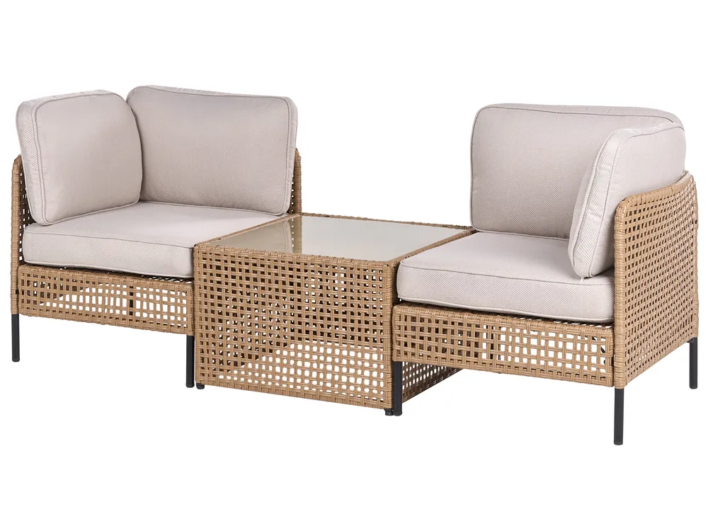 Garden Sofa with Table 2 Seater OMEGANA PE Rattan Light Beige