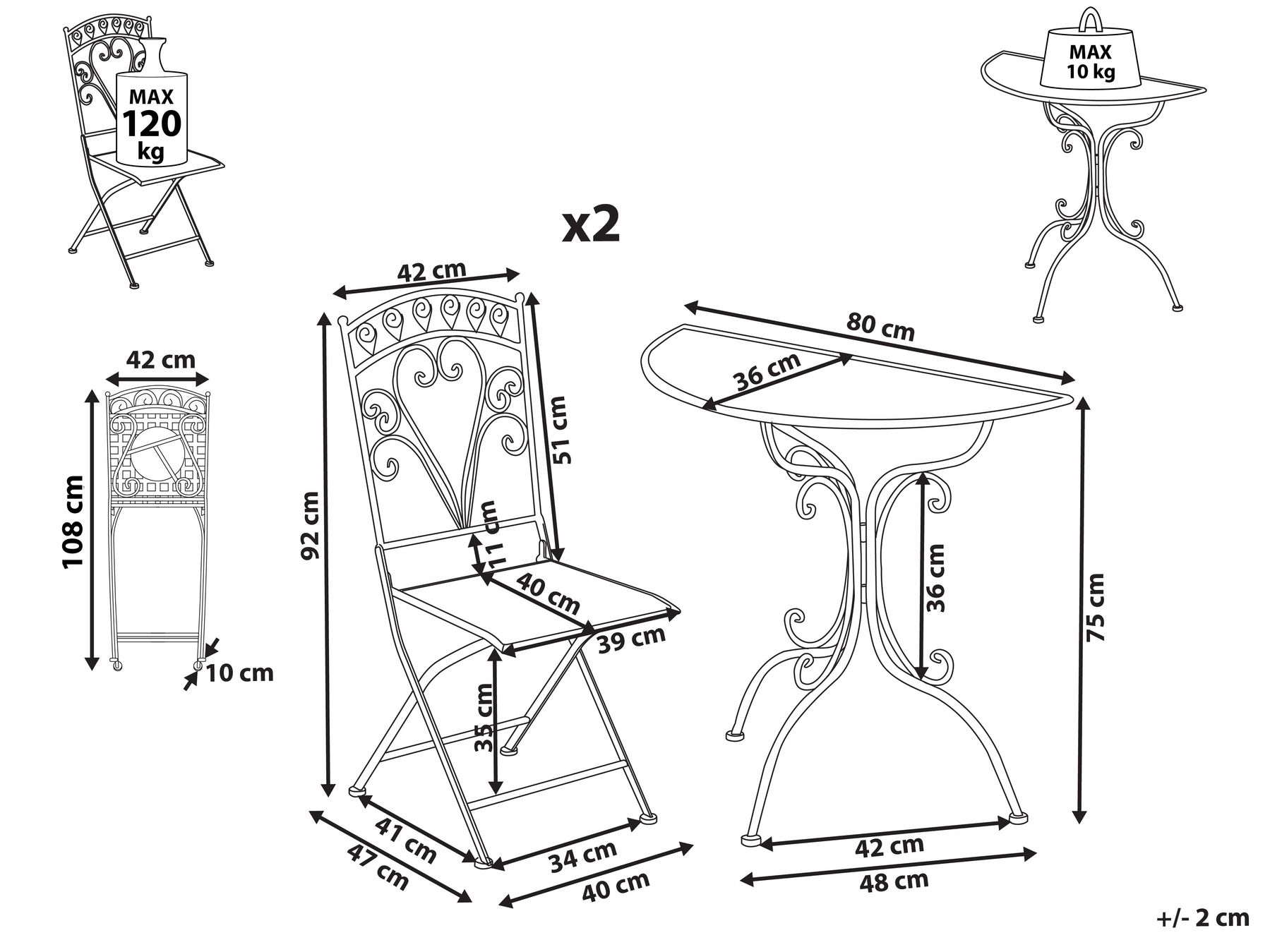 Bistro Set Folding NURRA Metal Grey_1002683