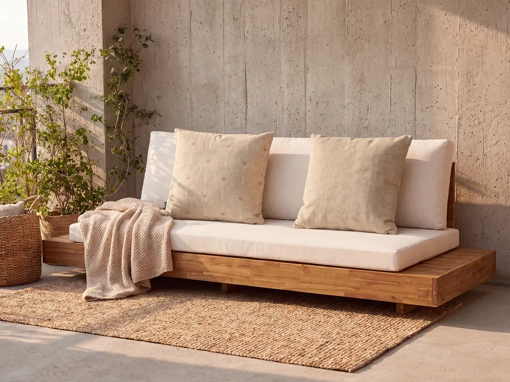 Set of 2 Outdoor Cushions CALIA Plant Pattern 45 x 45 cm Beige