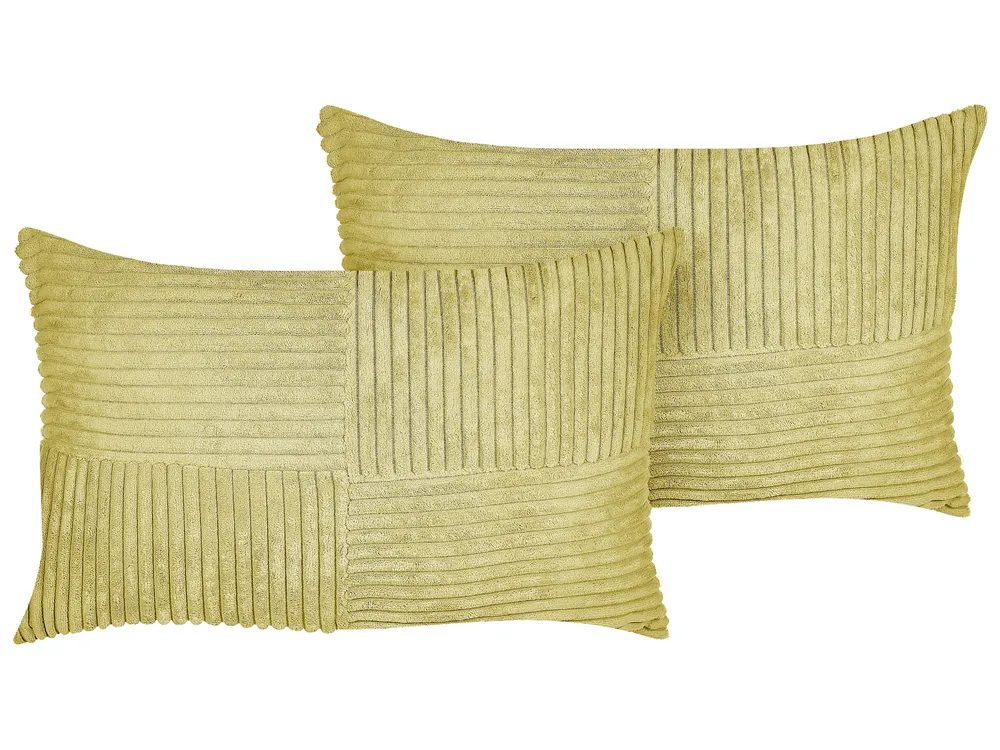 Set of 2 Decorative Cushions MILLET 30 x 50 cm Corduroy Olive Green Geometric Pattern_854705