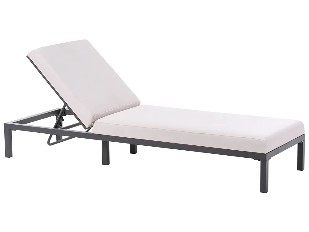 Sun Lounger with Cushion LARIANO Reclining Metal Light Beige