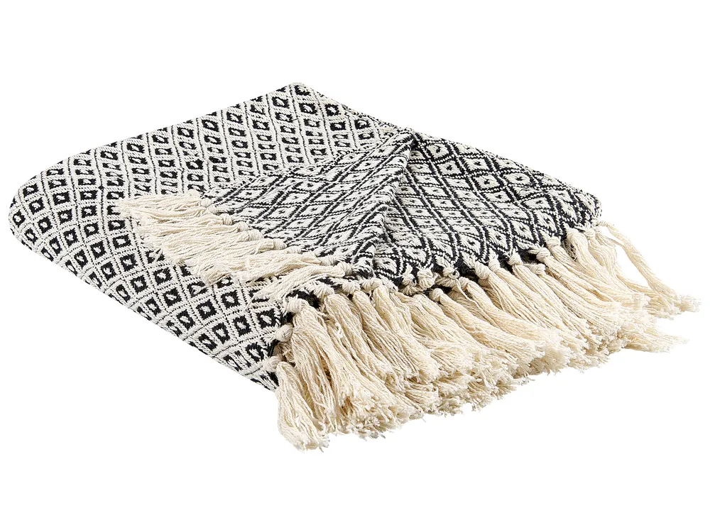 Pledd CHYAMA Bomull 125 x 150 cm Svart/beige