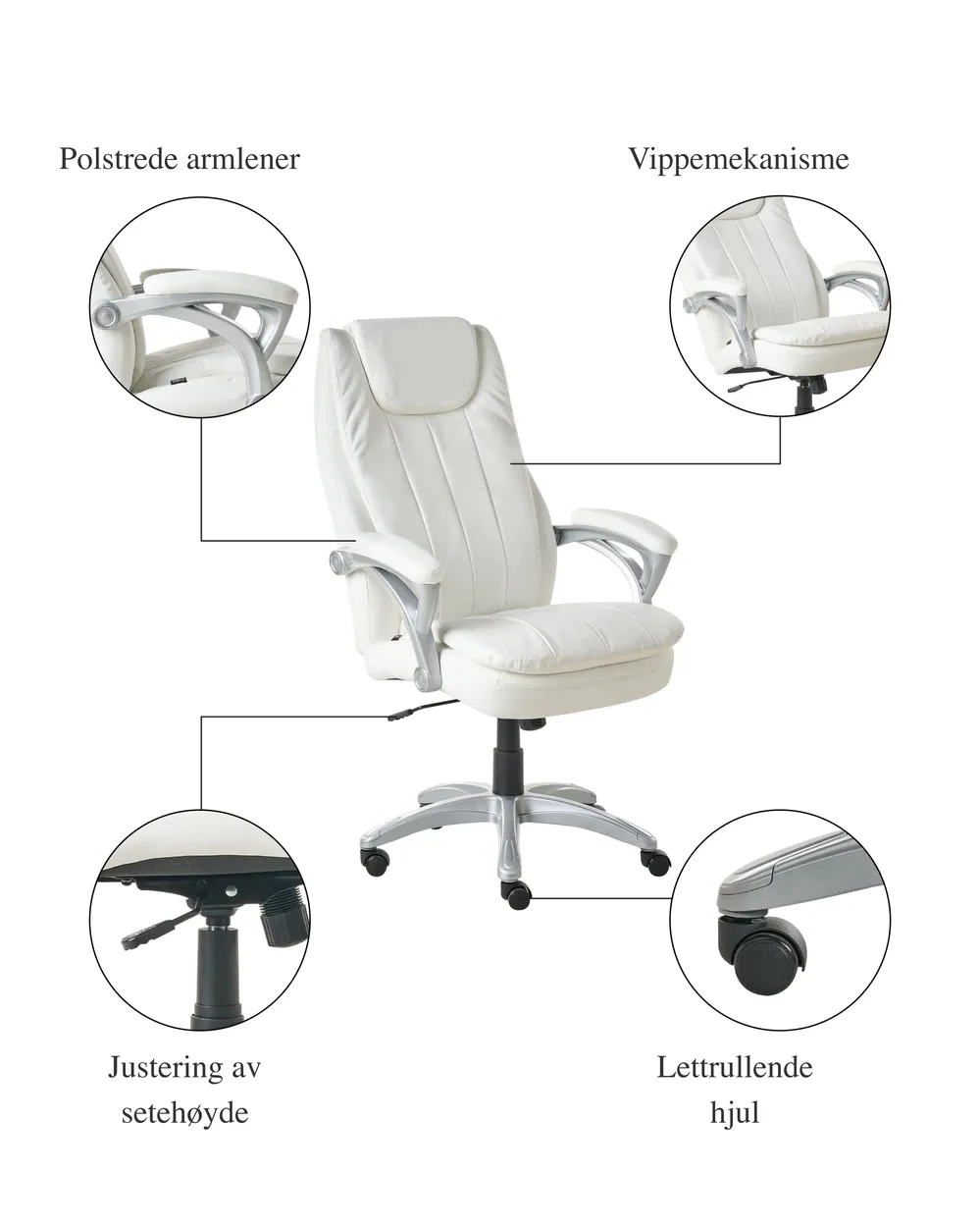 Arbeidsstol CHIEF Kunstskinn Off white_995312