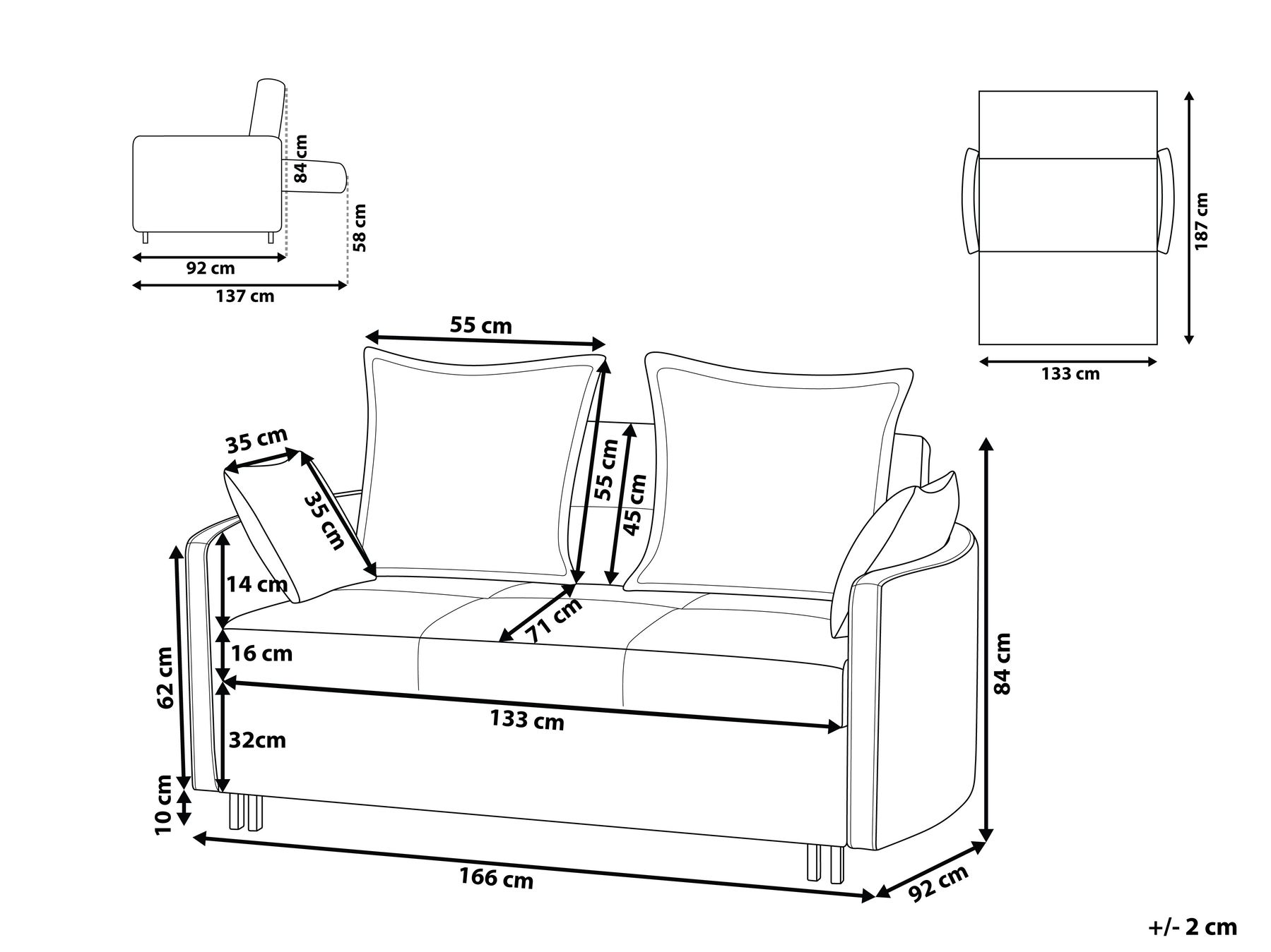 Bäddsoffa 2-sits HOVIN Taupe_962249