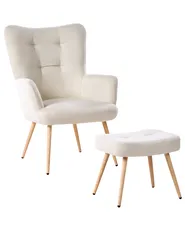 Öronlappsfåtölj VEJLE med fotpall Ljusbeige_912998