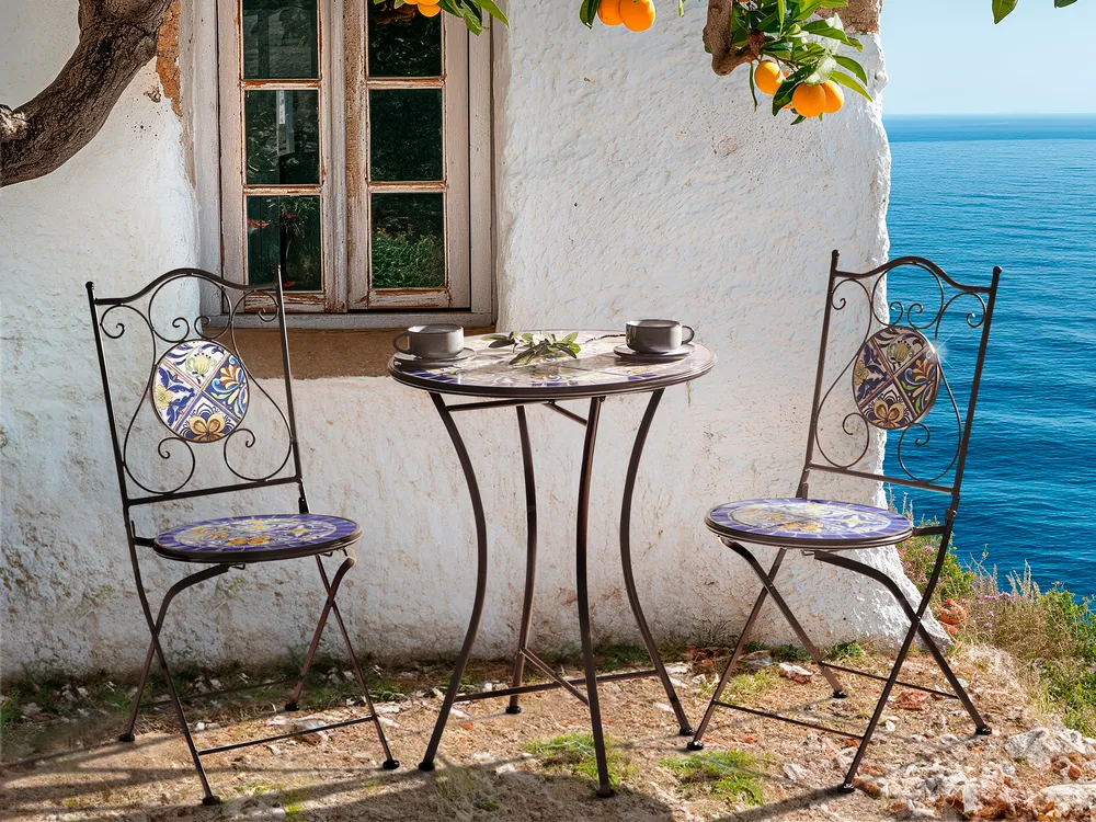 Bistro Set Folding CORIANO Metal Black