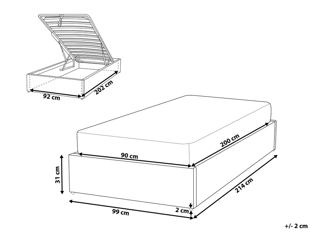 Ottoman Bed without Headboard DINAN Fabric Taupe 90 x 200 cm (EU Single)_780279