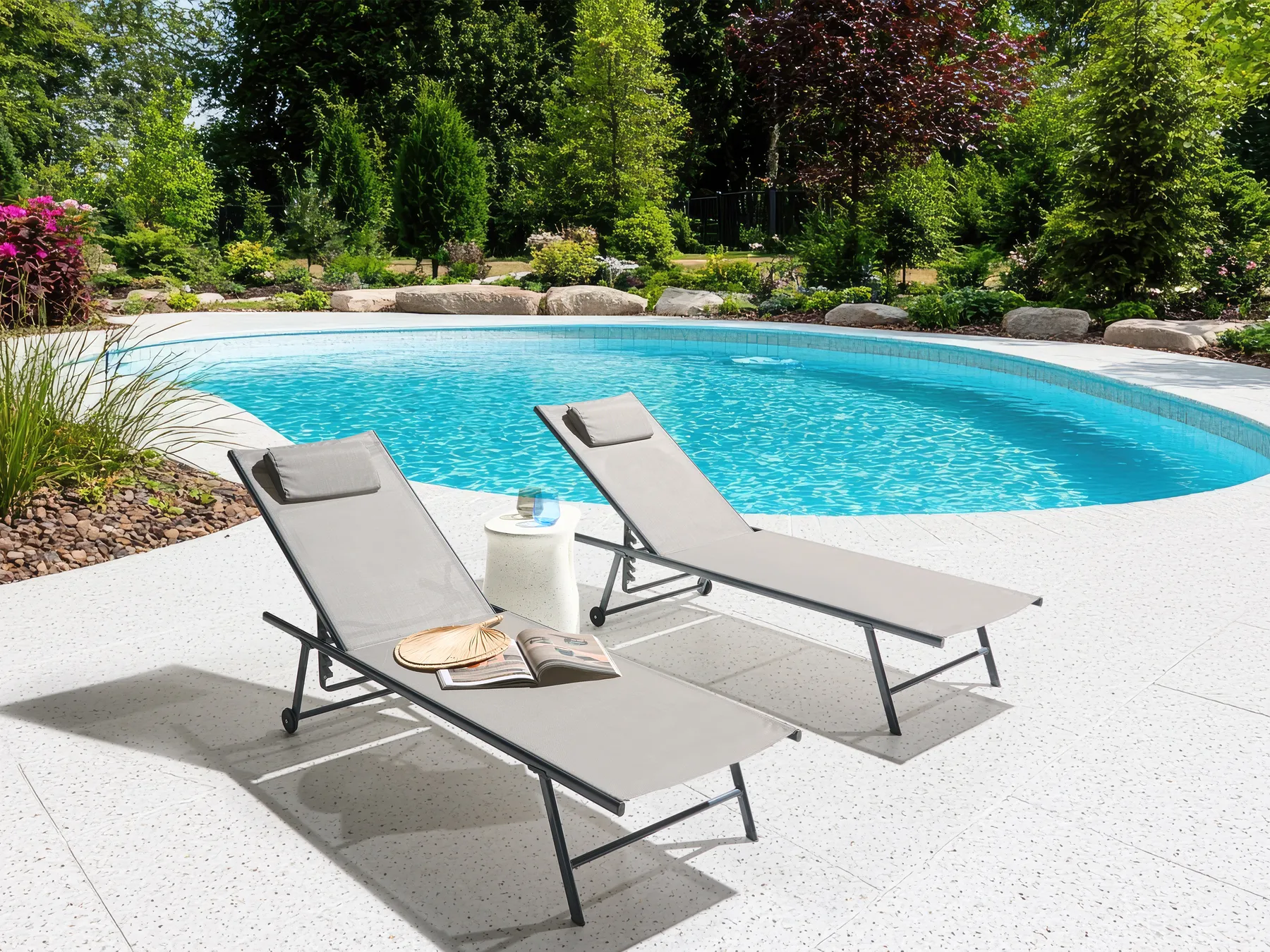 Set of 2 Sun Loungers SORONI Reclining Metal Light Grey_1014172
