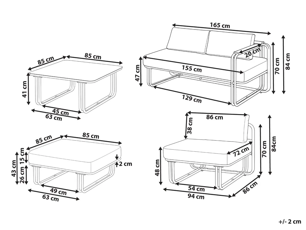 Garden Lounge Set with Table and Ottoman 3 Seater CAMEROTA  Metal White_1159147