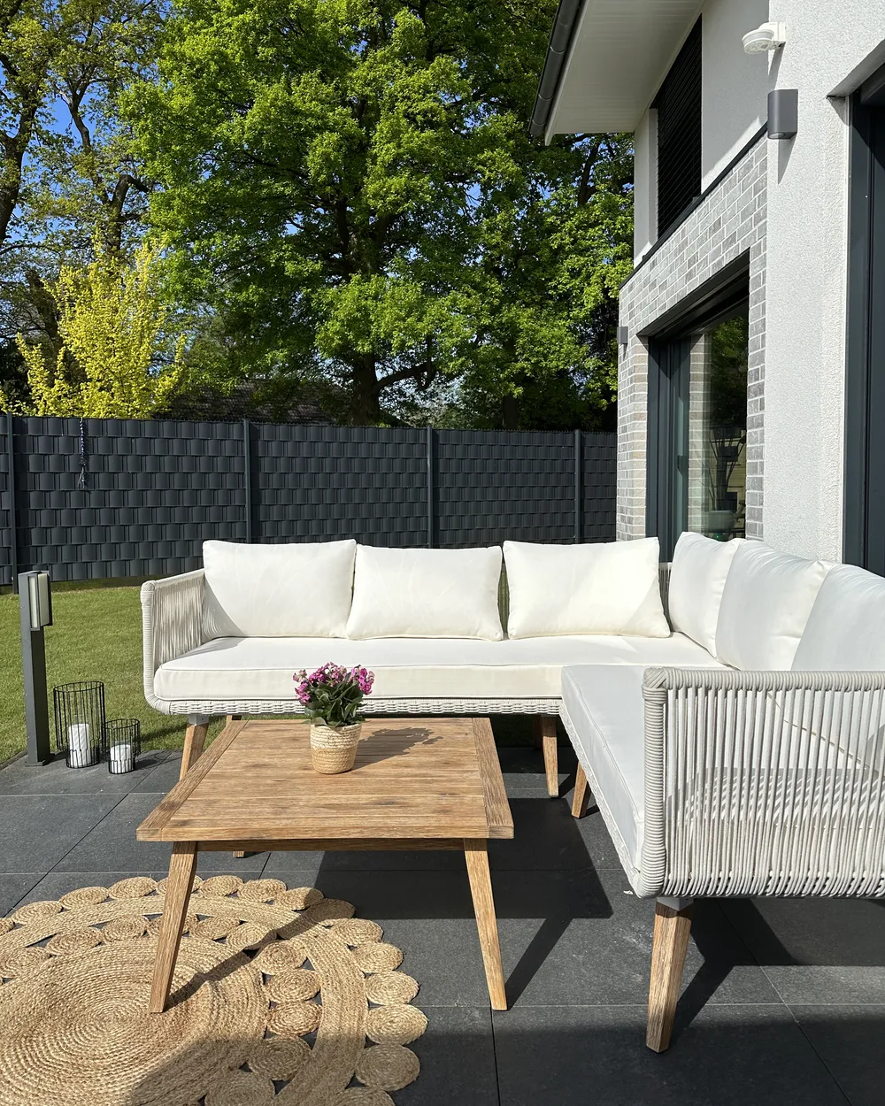 Garden Corner Sofa with Table 5 Seater ALCAMO Acacia Wood Light Beige Left Hand_933088