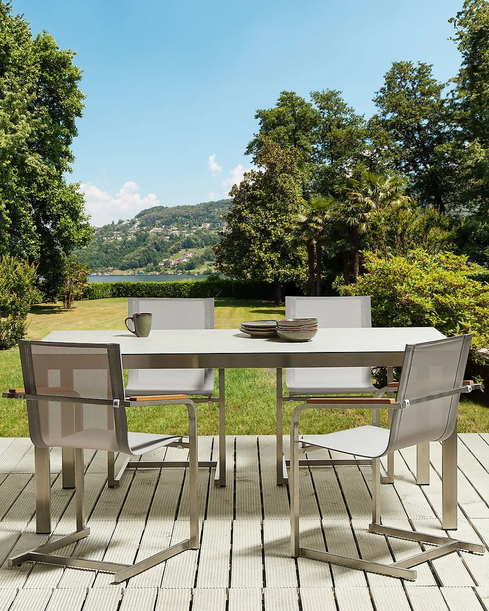 Set med 4 trädgårdsstolar COSOLETO Rostfritt stål Beige_1177427