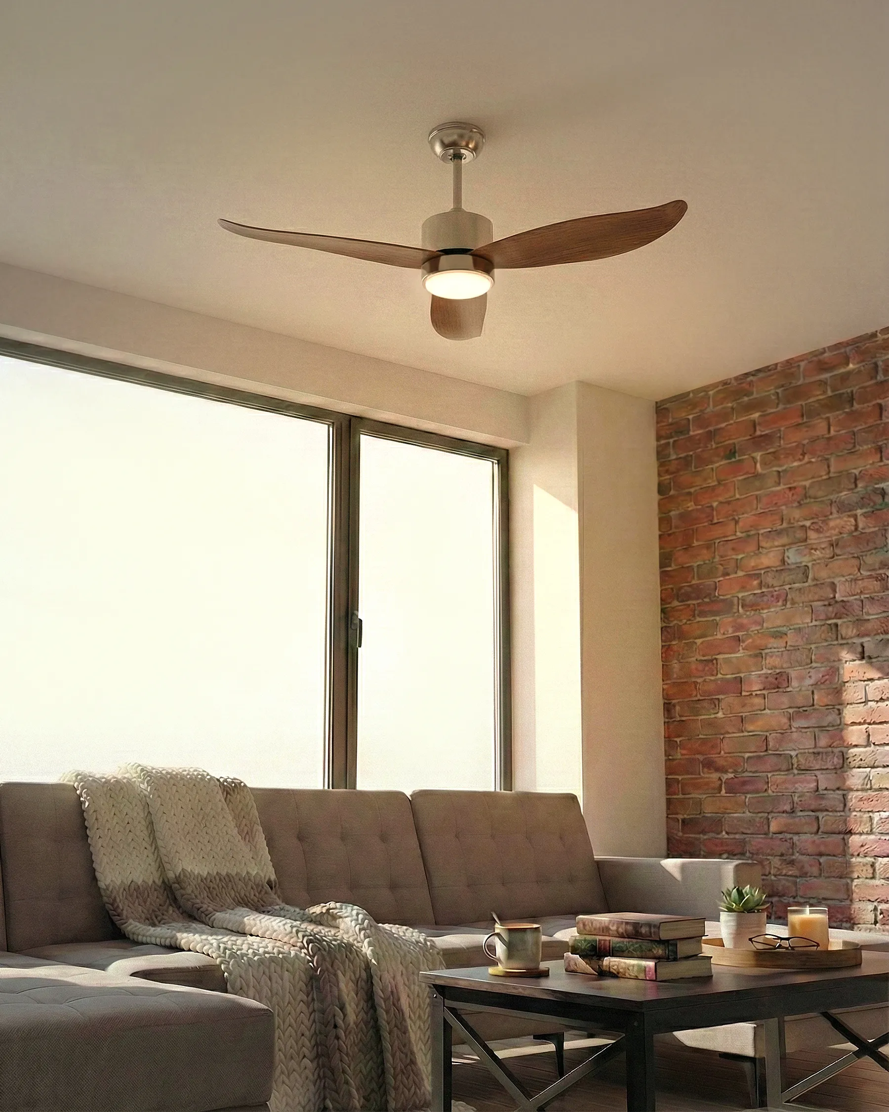 Ceiling Fan with Light MAHAUT with Remote LED Light Brown_1032008