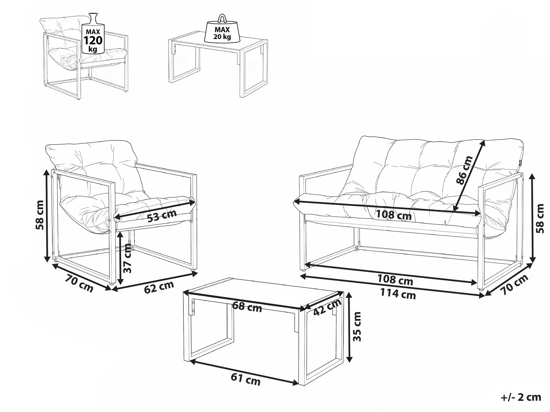 Garden Lounge Set with Table 4 Seater GARDA Metal Green_1021287