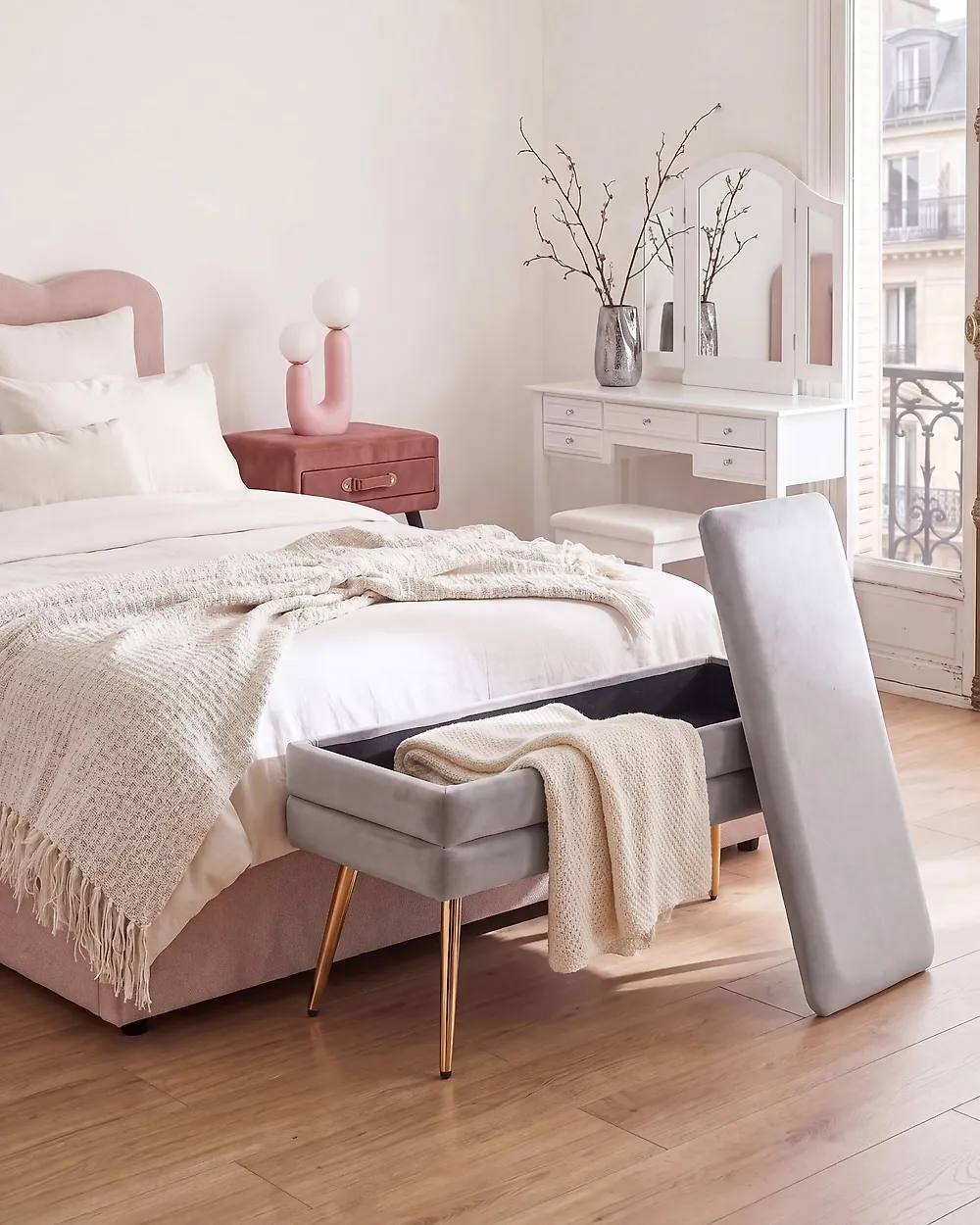 Upholstered Storage Bench DURHAM Velvet Grey_1194805