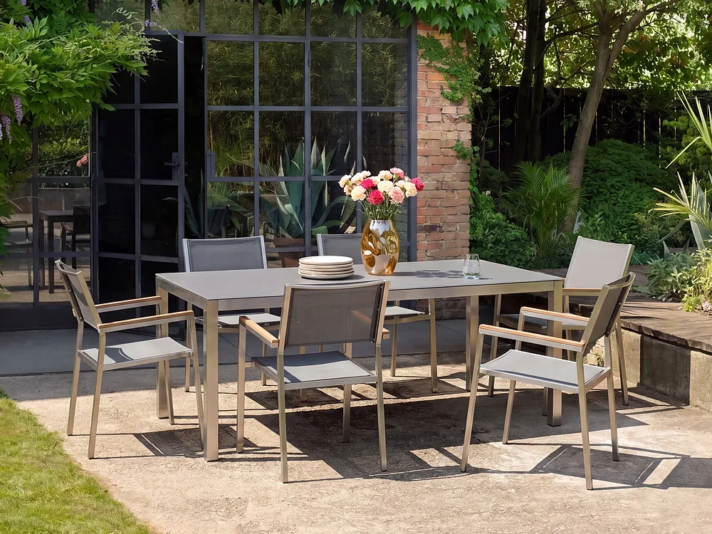 Garden Dining Table GROSSETO 180 cm 90 cm Granite Polished Grey_1154938