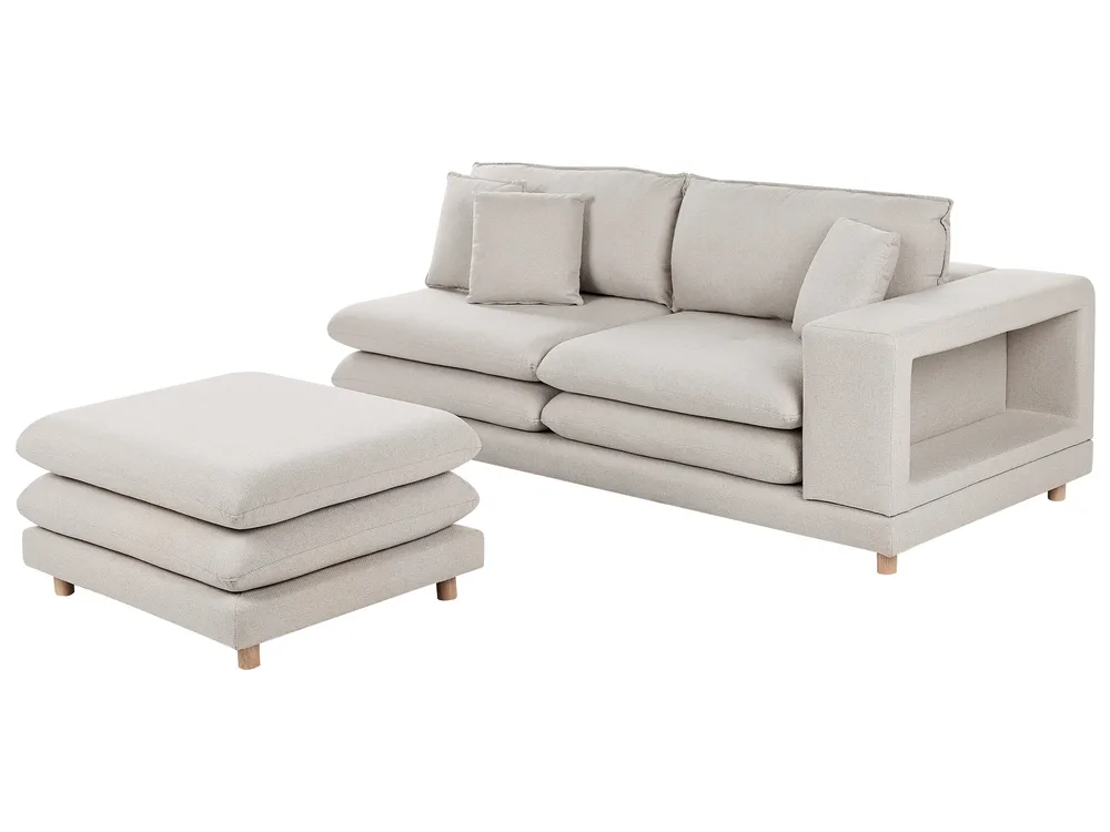 Sofa 2 Seater HEDEN with Ottoman Fabric Light Beige_950598