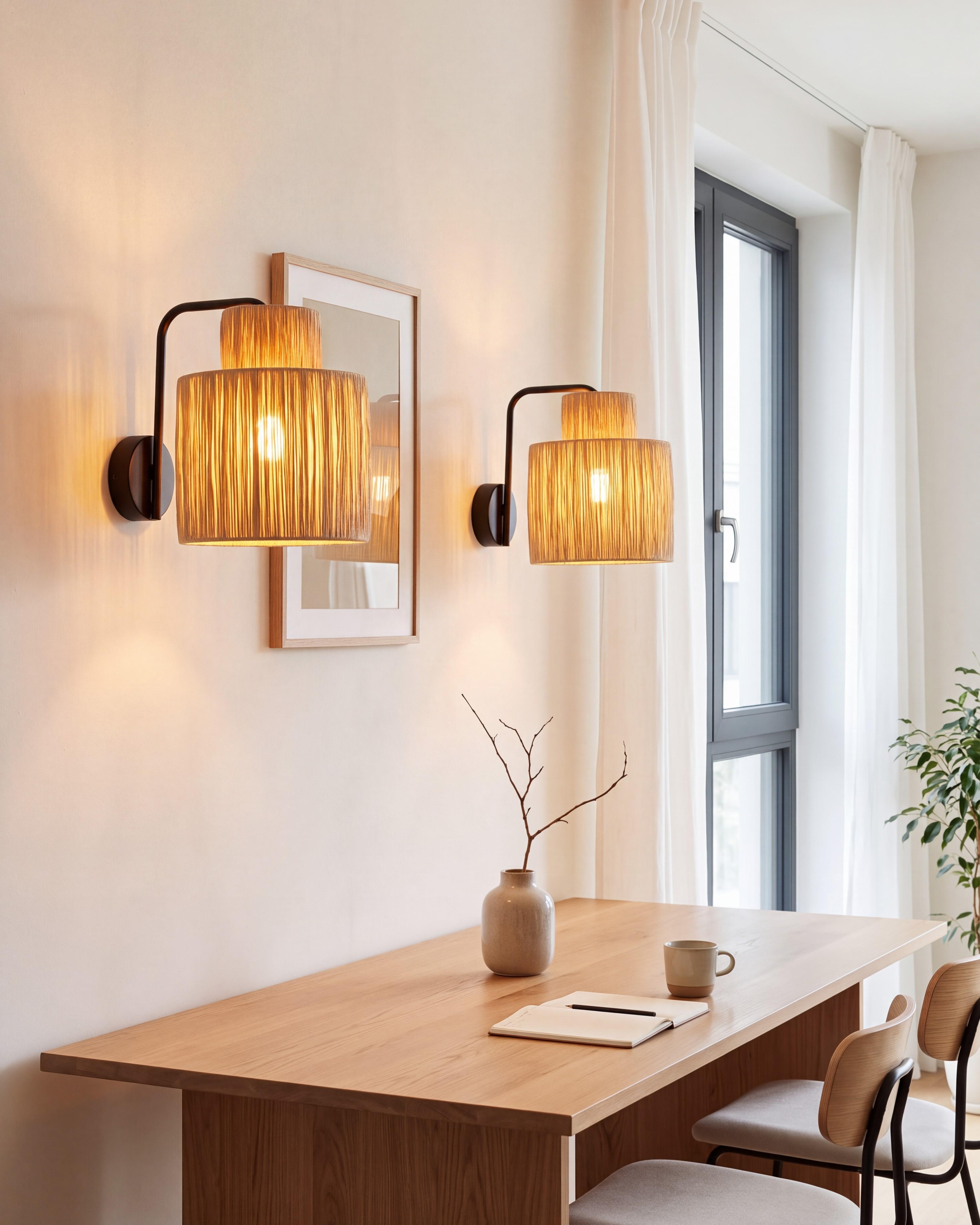 Set of 2 Wall Lamps SHINFA Wicker Natural