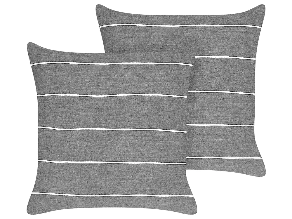 Set of 2 Decorative Cushions MILAS 50 x 50 cm Linen Grey Striped