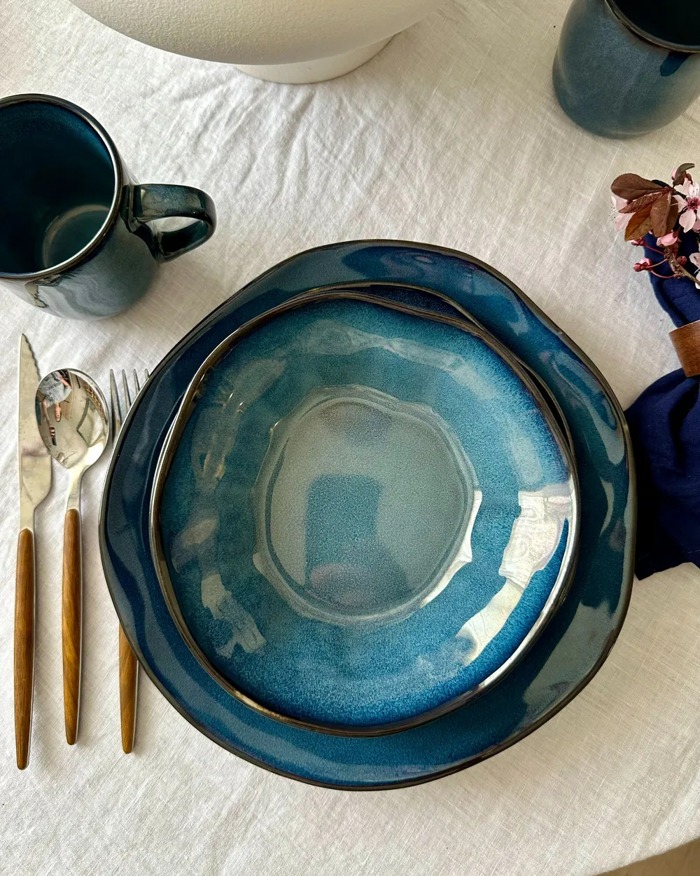 Set of 16 Dinnerware HAWTHORN Stoneware Blue_987902