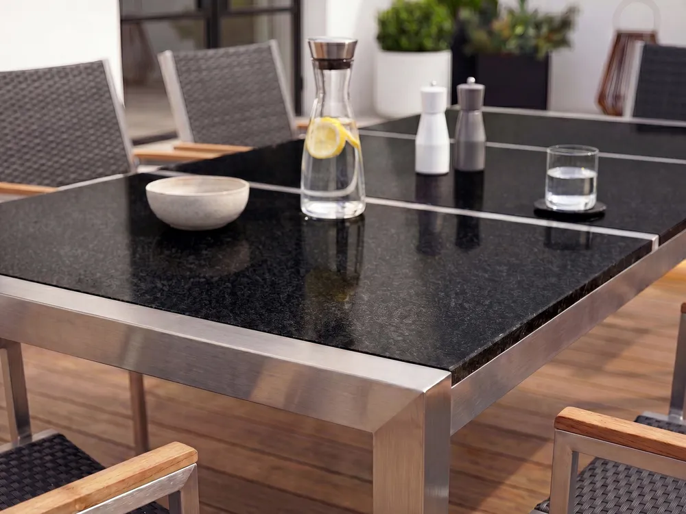 Garden Dining Set 6 Seater GROSSETO Triple Plate Basalt Flamed Black_764211