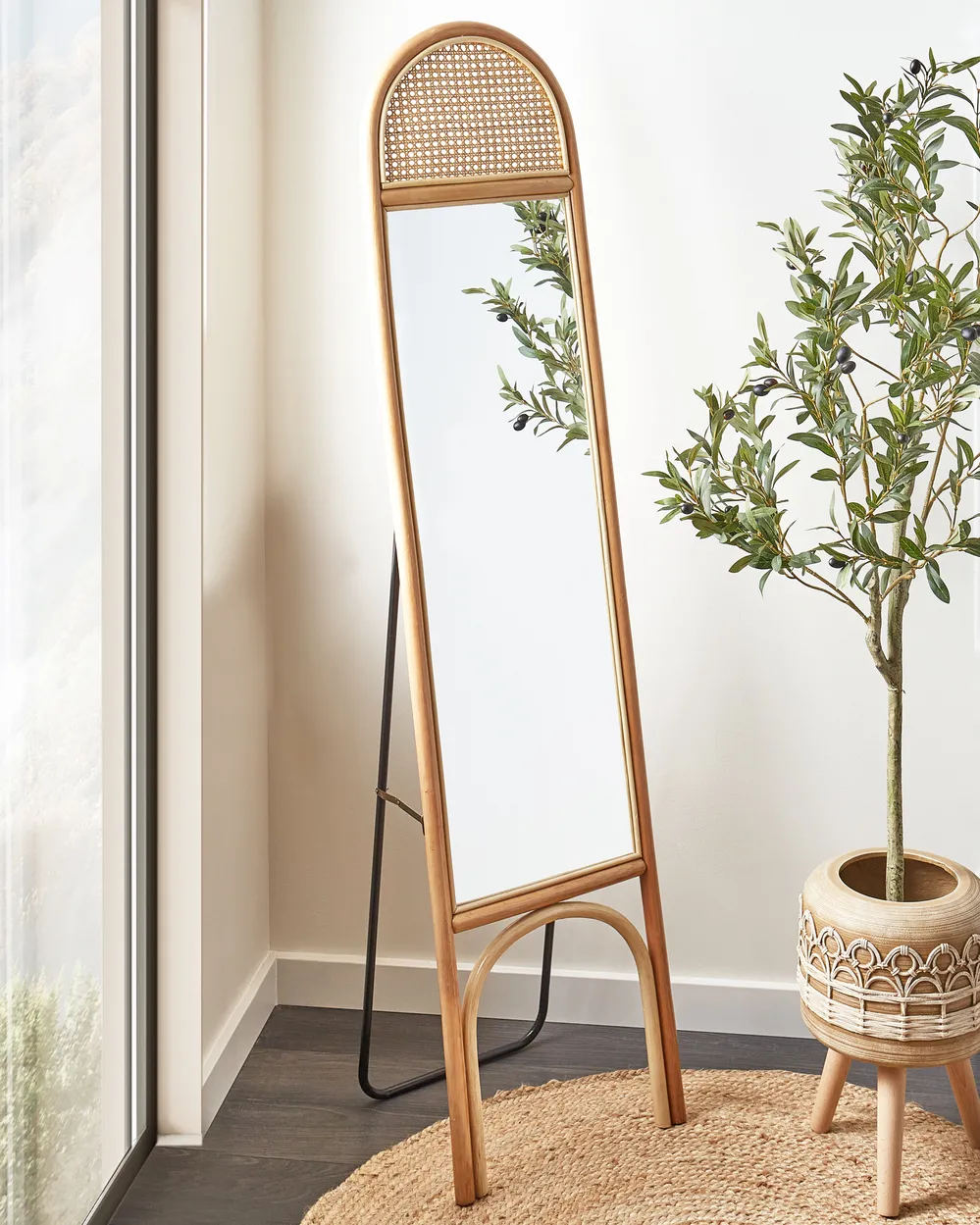 Standing Mirror BRUSSEY 170 cm Rattan Natural