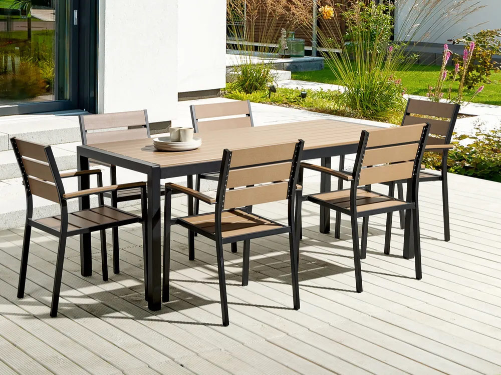 Garden Dining Set 6 Seater VERNIO Brown/ Black