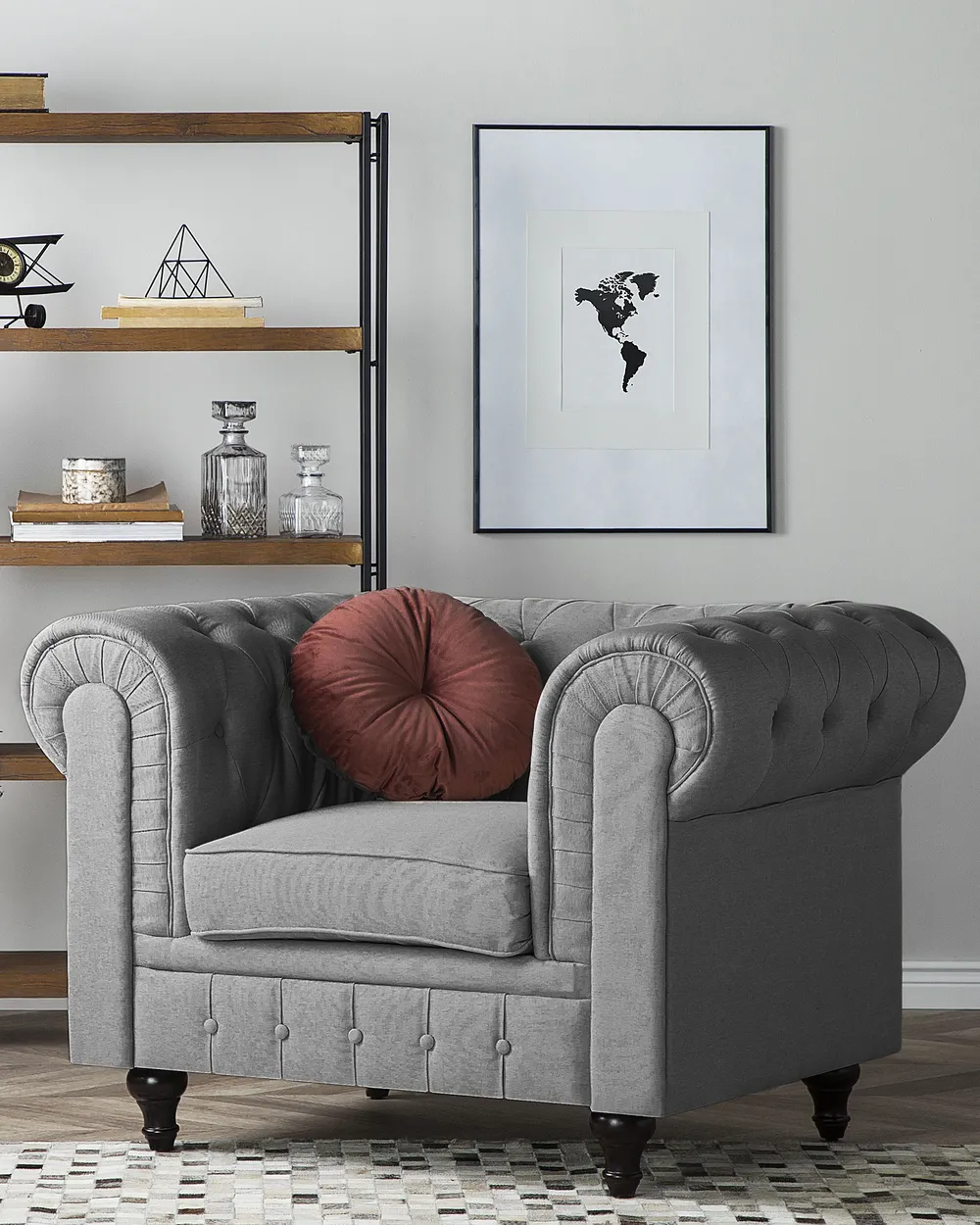 Armchair CHESTERFIELD Fabric Light Grey