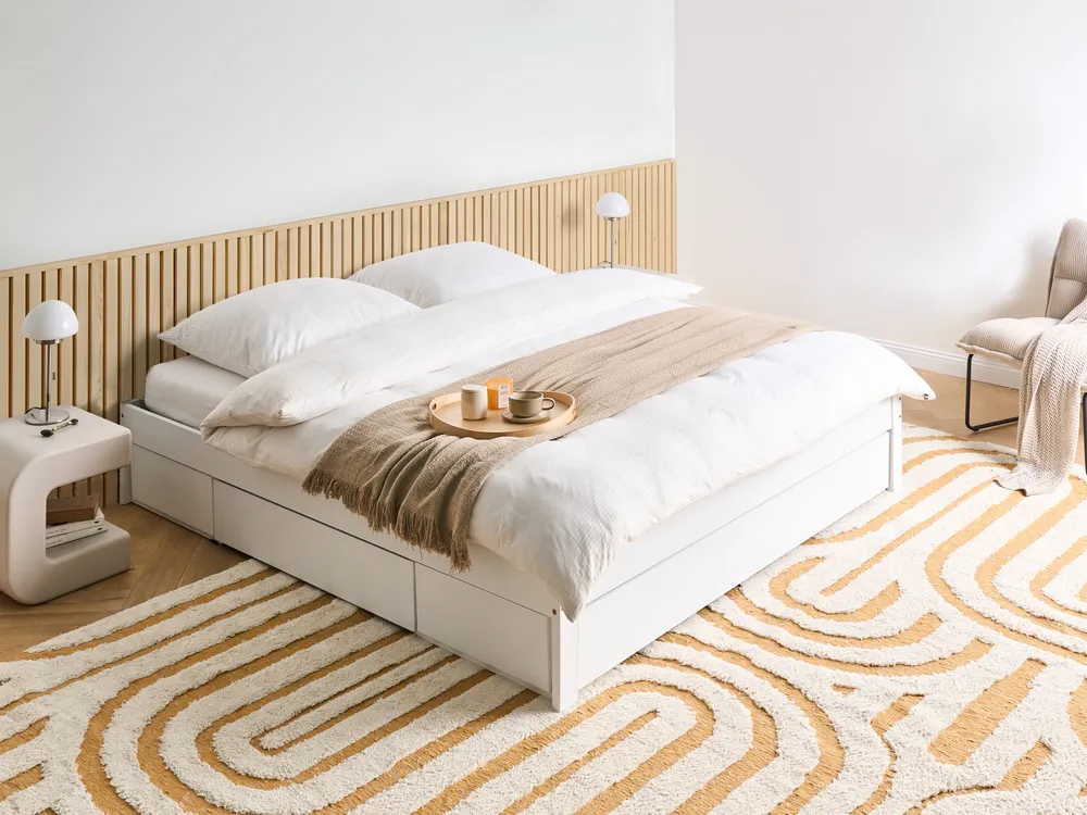 Wooden Bed with Storage White GIAT Various Sizes
