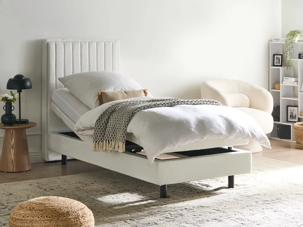 Adjustable Bed Boucle DUKE II 80 x 200 cm (EU Small Single) Off-White_1026170
