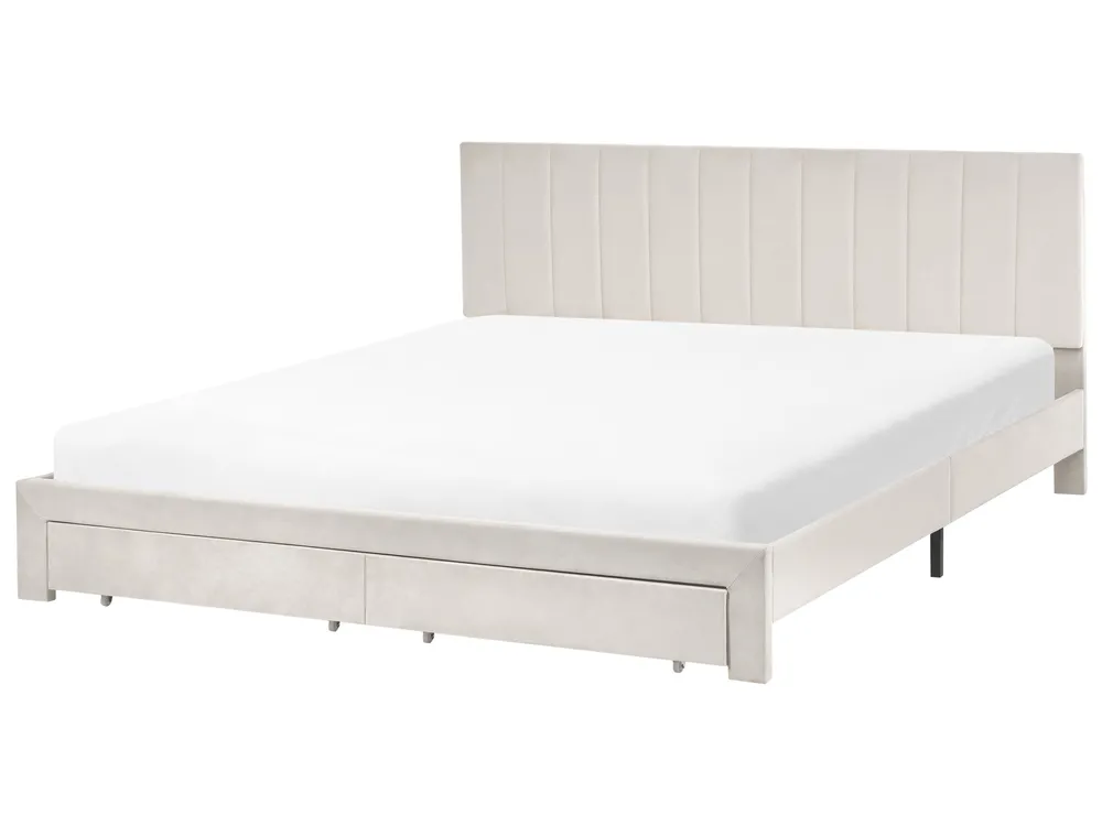 Bed with Storage Drawers LONZAC Velvet Off-White 180 x 200 cm (EU Super King)_1014799