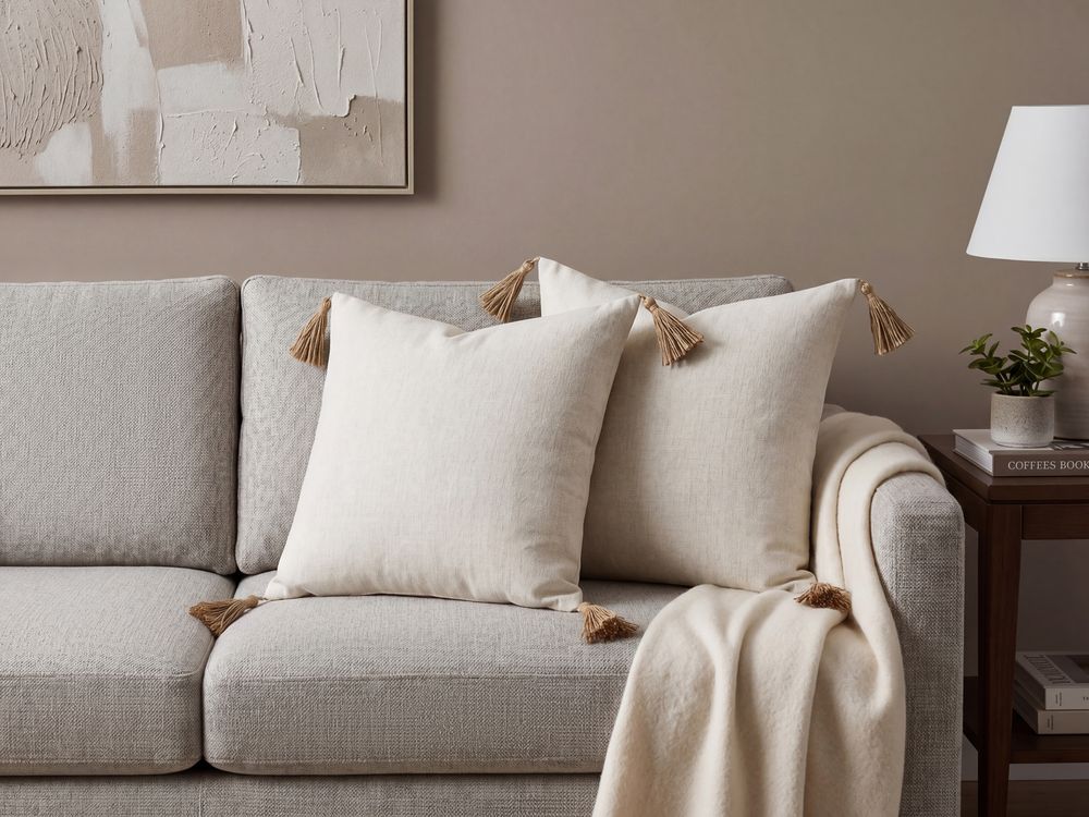 Set of 2 Decorative Cushions AZALEA 45 x 45 cm Light Beige Solid