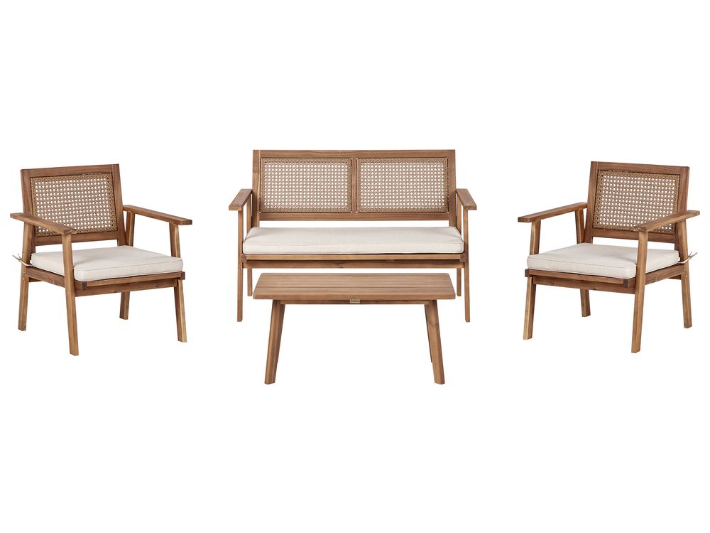 Garden Lounge Set with Table 4 Seater ARENELLA Certified Acacia Wood Light Beige