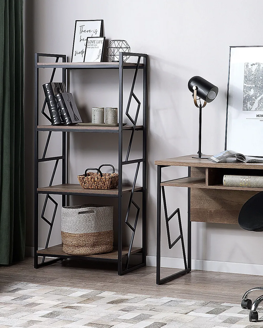 Bokhylla med 4 hyllor FORRES 143 cm Brun/ Svart_1182791
