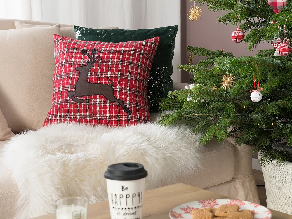 Set of 2 Decorative Cushions COMET 45 x 45 cm Dark Red Christmas Motif