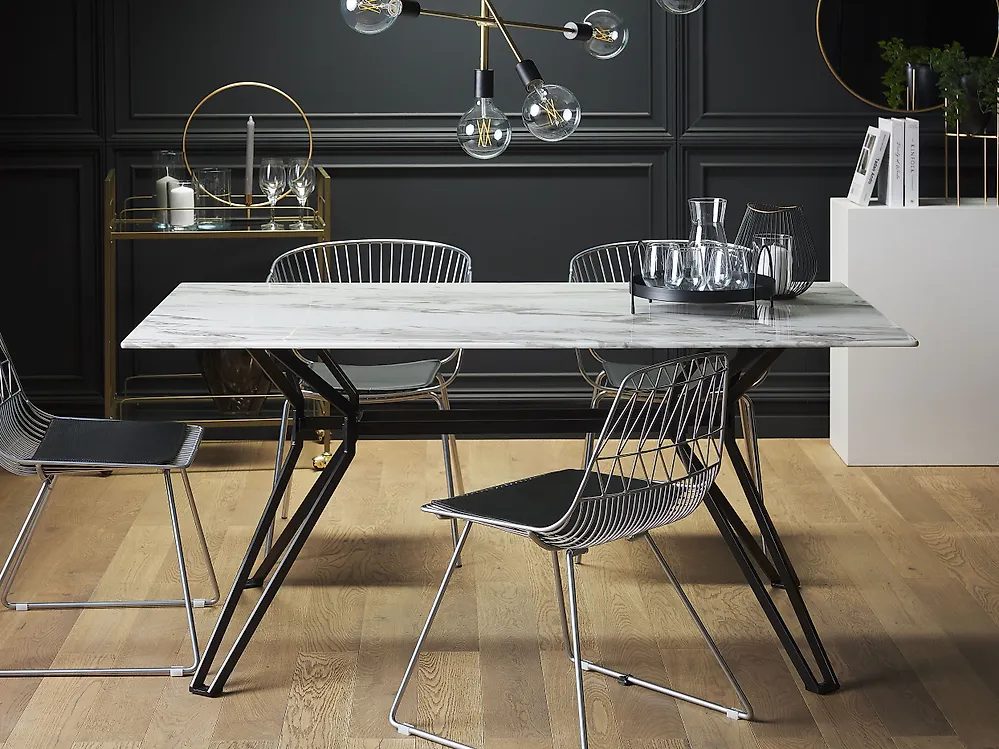 Dining Table BALLINA White Marble 160 cm 90 cm Tempered Glass_1183209