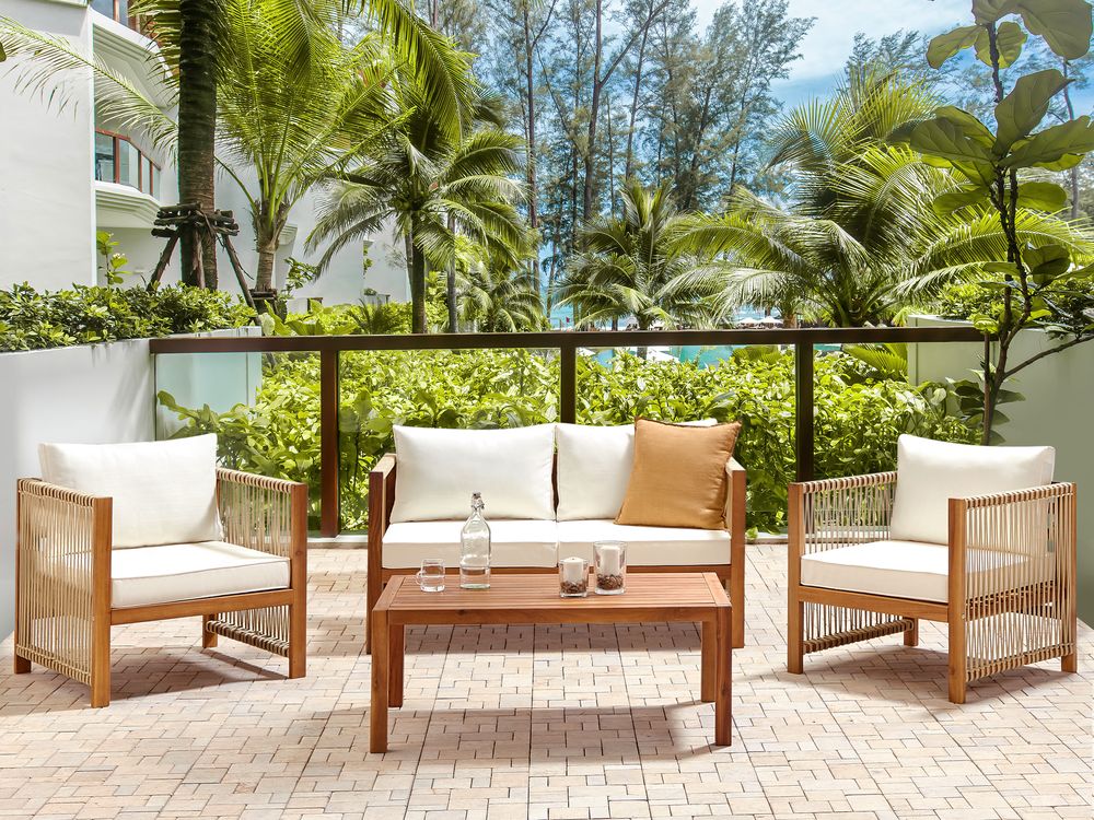Loungesett til hagen med bord 4-seters ANTRIA Akasietre Beige