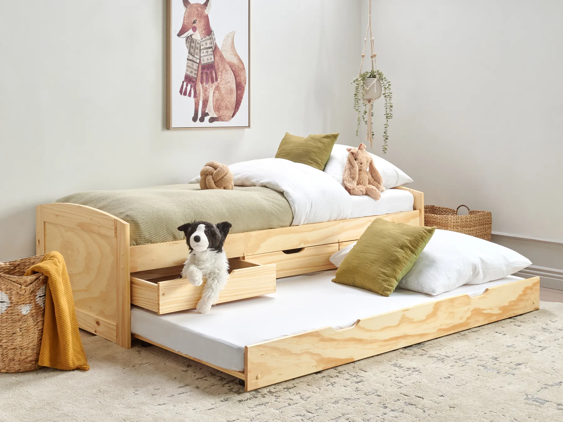 Trundle Bed Pine Wood PETIVILLE 90 x 200 cm (EU Single) Light Brown_939650