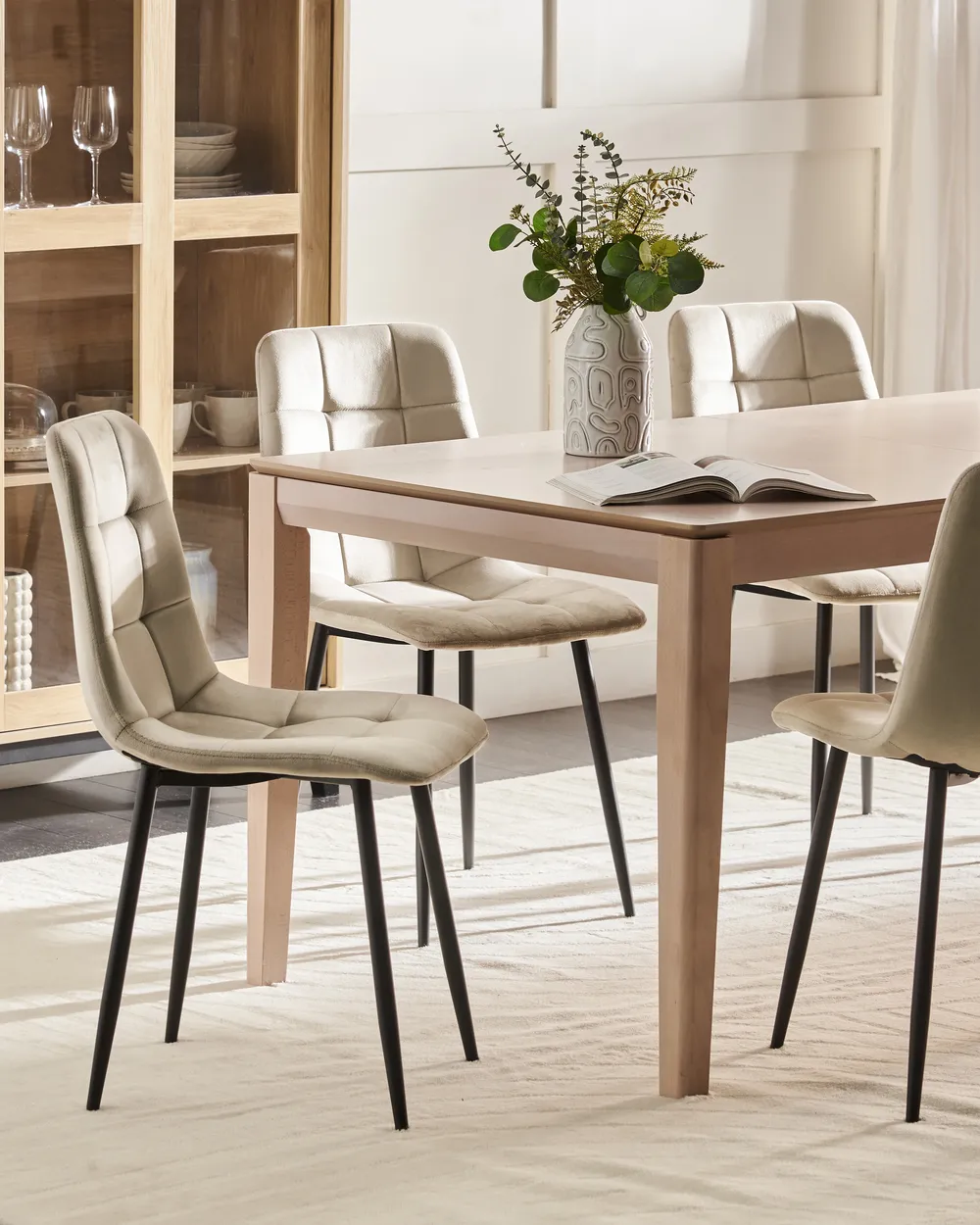 Set of 4 Dining Chairs POWELL Velvet Beige