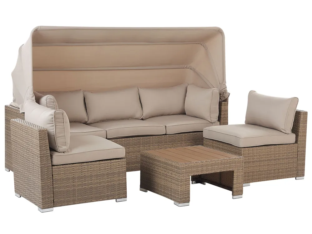 Garden Lounge Set with Table 5 Seater COCCOLIA Modular PE Rattan Beige_810057