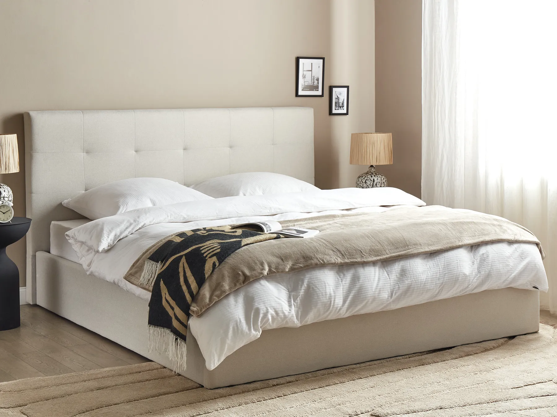 Ottoman Bed LORIENT Fabric Beige 180 x 200 cm (EU Super King)_901812