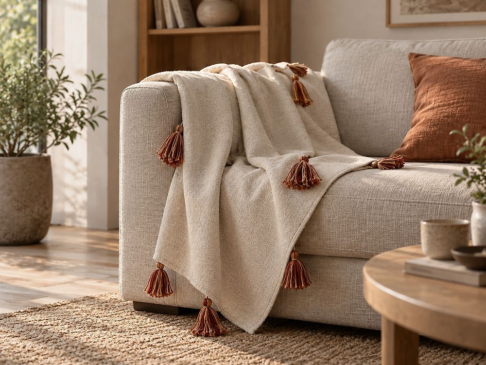 Torkkupeitto KHANDWA Puuvilla 130 x 180 cm Beige