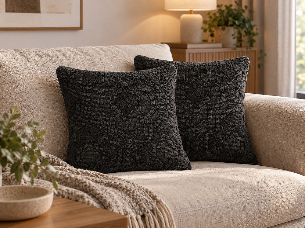 Prydnadskudde PAIKA 45 x 45 cm Bomull Mörkgrå Ikat