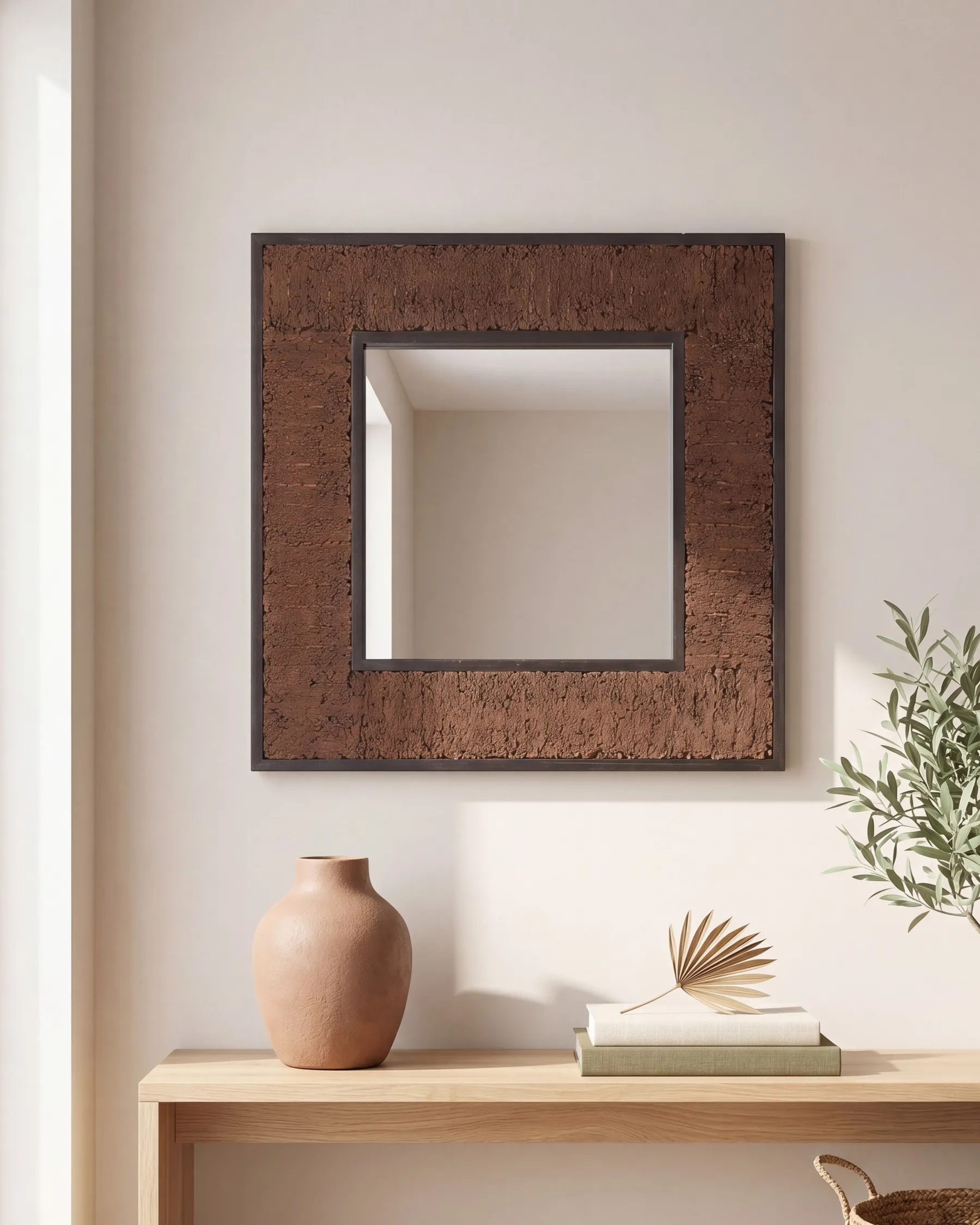 Wall Mirror BOISE 60 cm 60 cm Teak Wood Dark Brown_759116