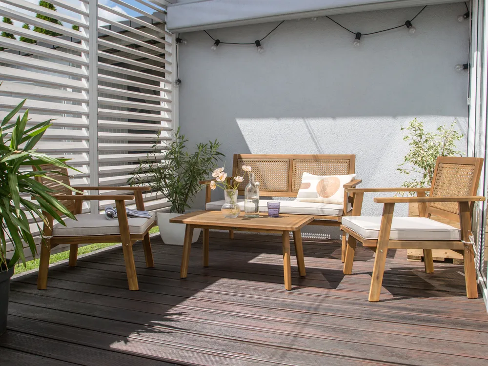 Garden Lounge Set with Table 4 Seater ARENELLA Certified Acacia Wood Light Beige_928374