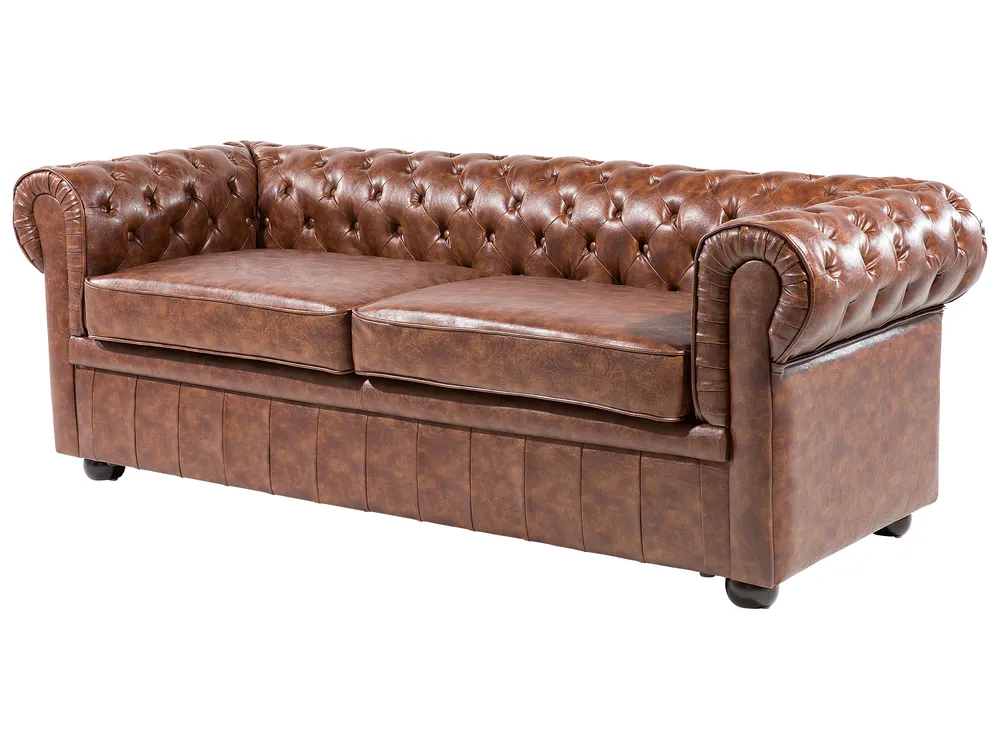 Soffa 3-sits CHESTERFIELD Konstläder Guldbrun_539887
