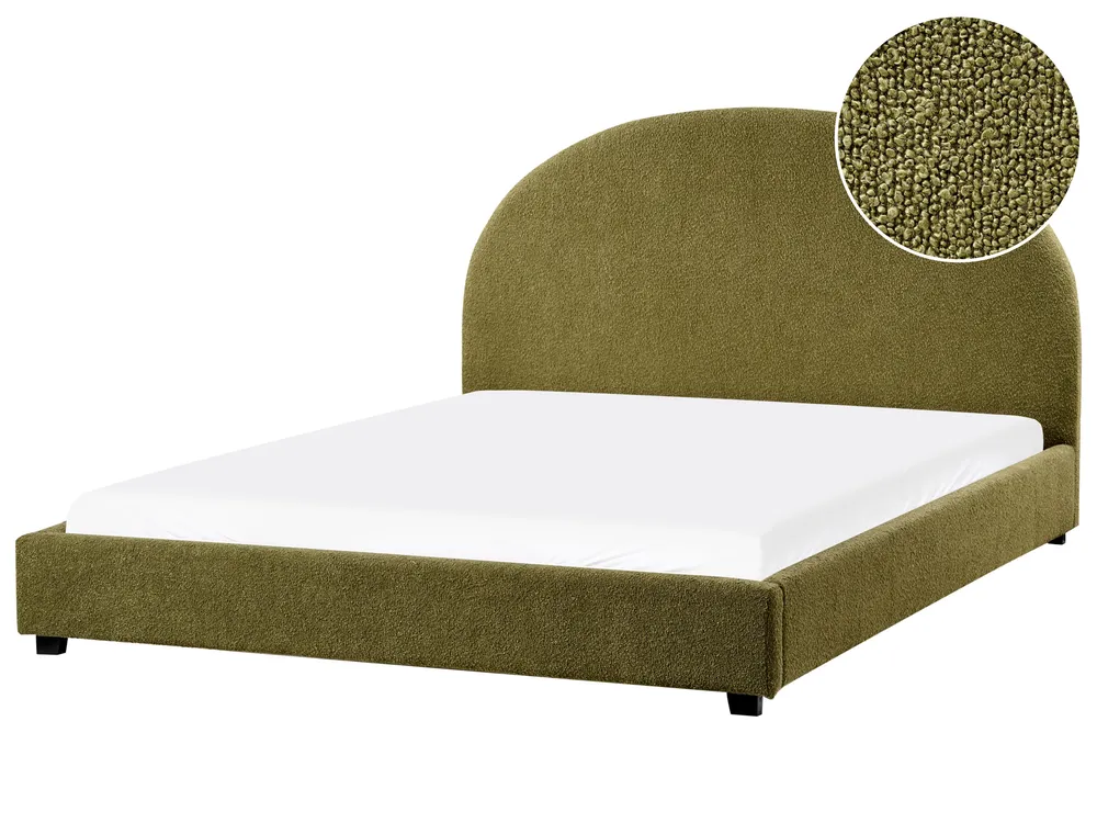 Bed Boucle VAUCLUSE 160 x 200 cm (EU King Size) Olive Green