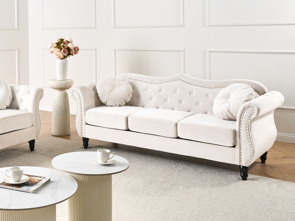 Sofa 3 Seater SKIEN Velvet Light Beige
