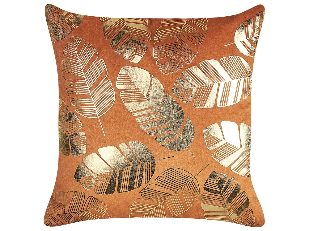 Set of 2 Decorative Cushions SUNFLOWER 45 x 45 cm Velvet Orange Plant Pattern_829997