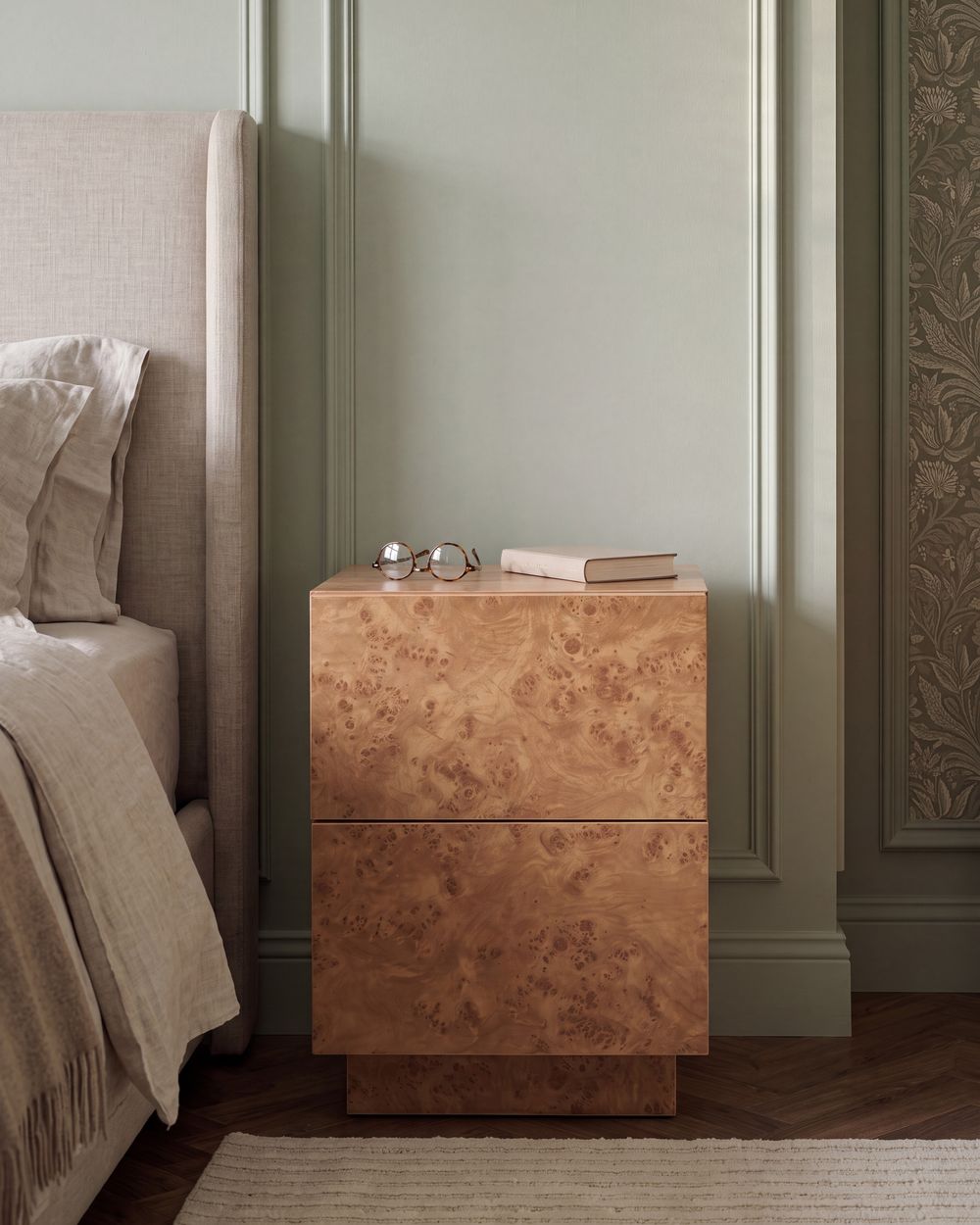 2 Drawer Bedside Table WOODEND Burl Effect
